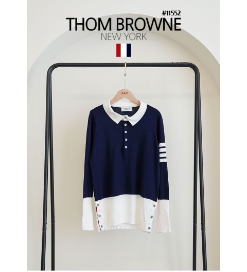 [THOM BROWNE] 톰브라운 여성 프레이밍 4바 카라 니트 티셔츠(국내배송)