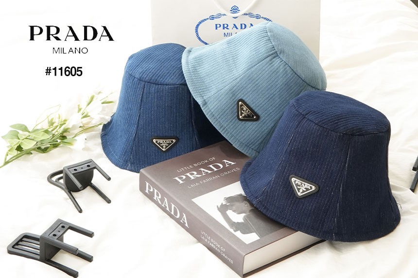 [PRADA] 프라다 트라이앵글 삼각로고 골지 버킷 햇(국내배송)