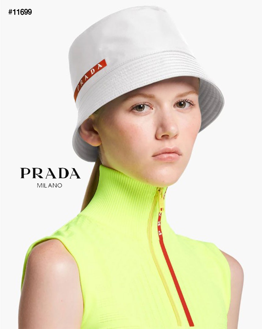 [PRADA] 프라다 레드라인 로고 테크니컬 페브릭 버킷햇 (국내배송)