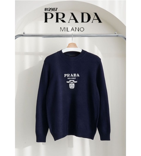 [PRADA] 프라다 밀라노 로고 남성 자카드 크루넥 니트 풀오버 (국내배송)