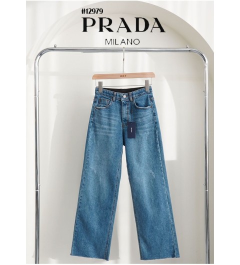 [PRADA] 프라다 여성 포켓 삼각로고 와이드 부츠컷 데님 팬츠  (국내배송)