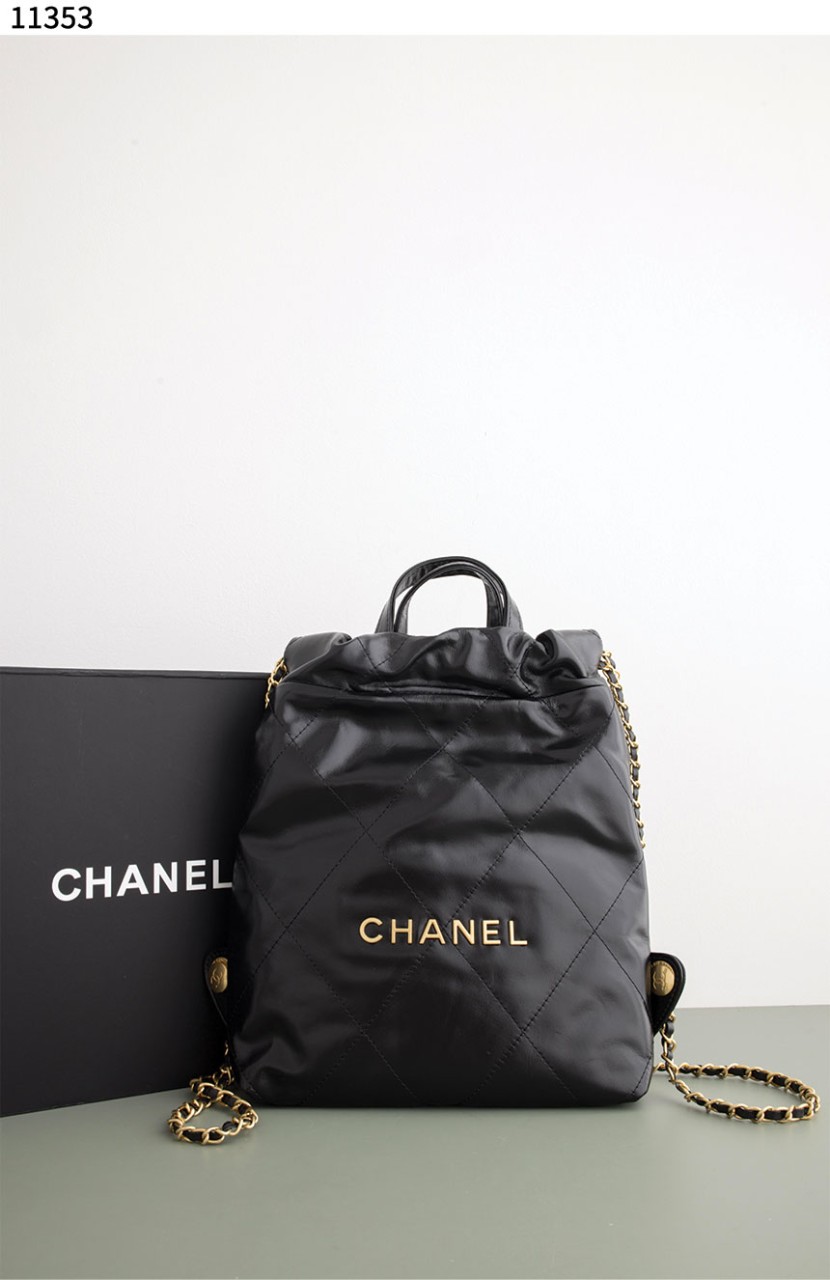 수입고급샤넬22 Backpack Shiny Calfskin & Gold Lacquered Black국내배송