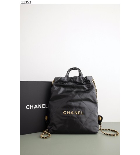 수입고급샤넬22 Backpack Shiny Calfskin & Gold Lacquered Black국내배송