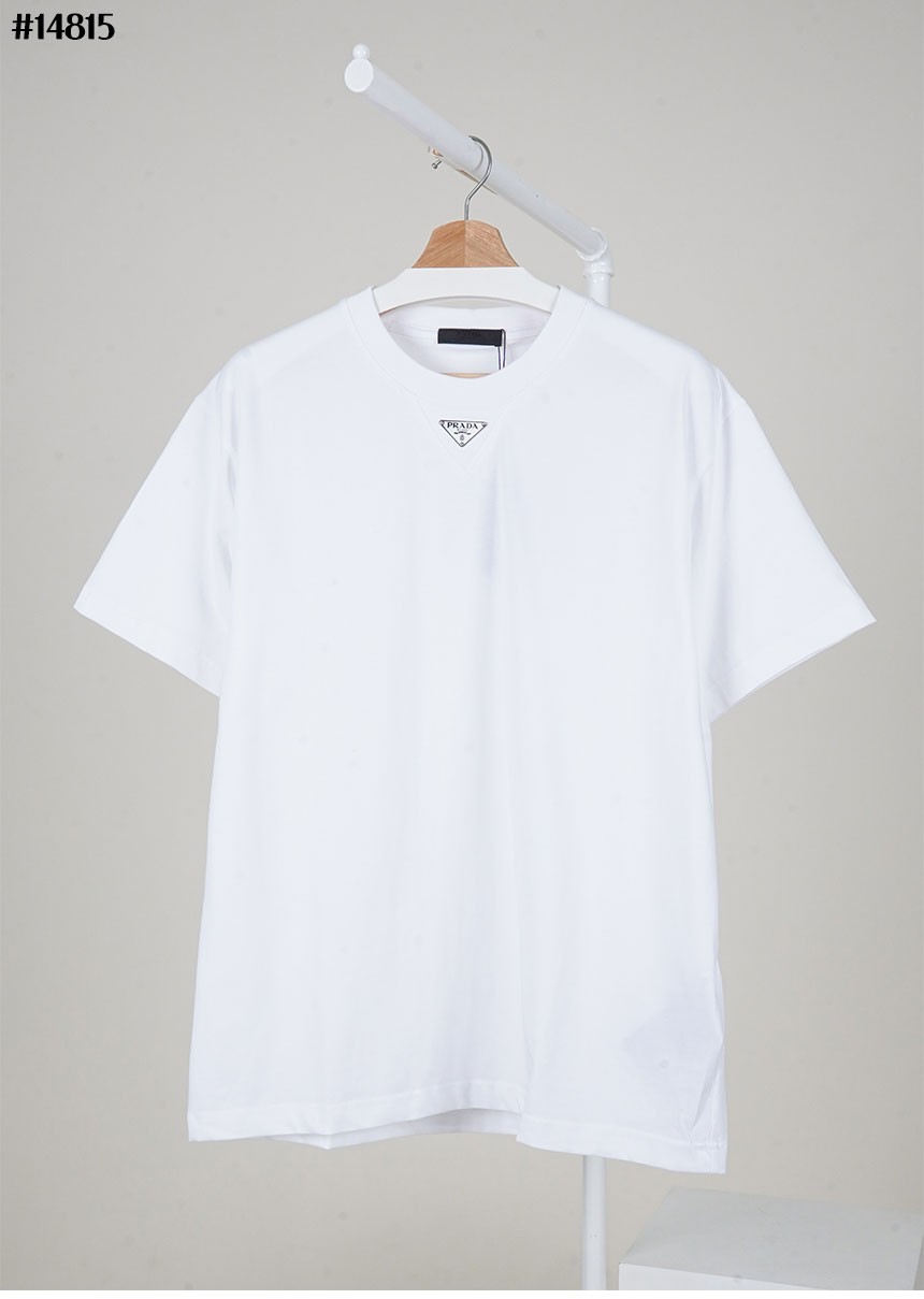 프라다 남성 화이트 삼각 로고 클래식 코튼 반팔 티셔츠 국내배송