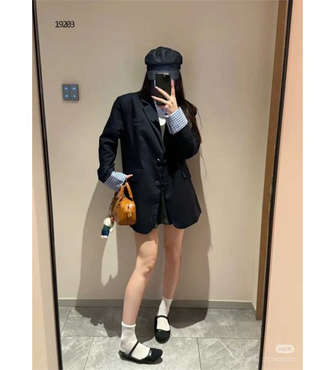 미우미우 여성 체크 셔츠 슬리브 레이어드 자켓 국내배송