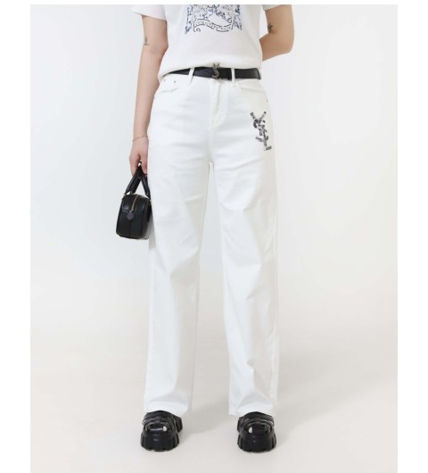 입생로랑 수입 로고 프린팅 세미 와이드 진 국내배송