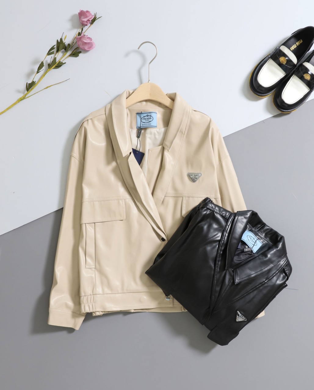 프라다  트라이앵글 리나일론 레더자켓 국내배송