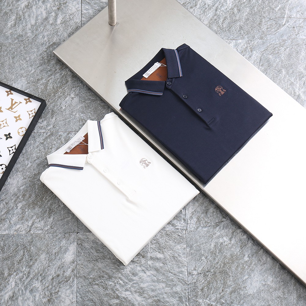 2025FW브루넬로 쿠치넬리 신상 자수로고 포인트 면실켓 카라 티셔츠 국내배송