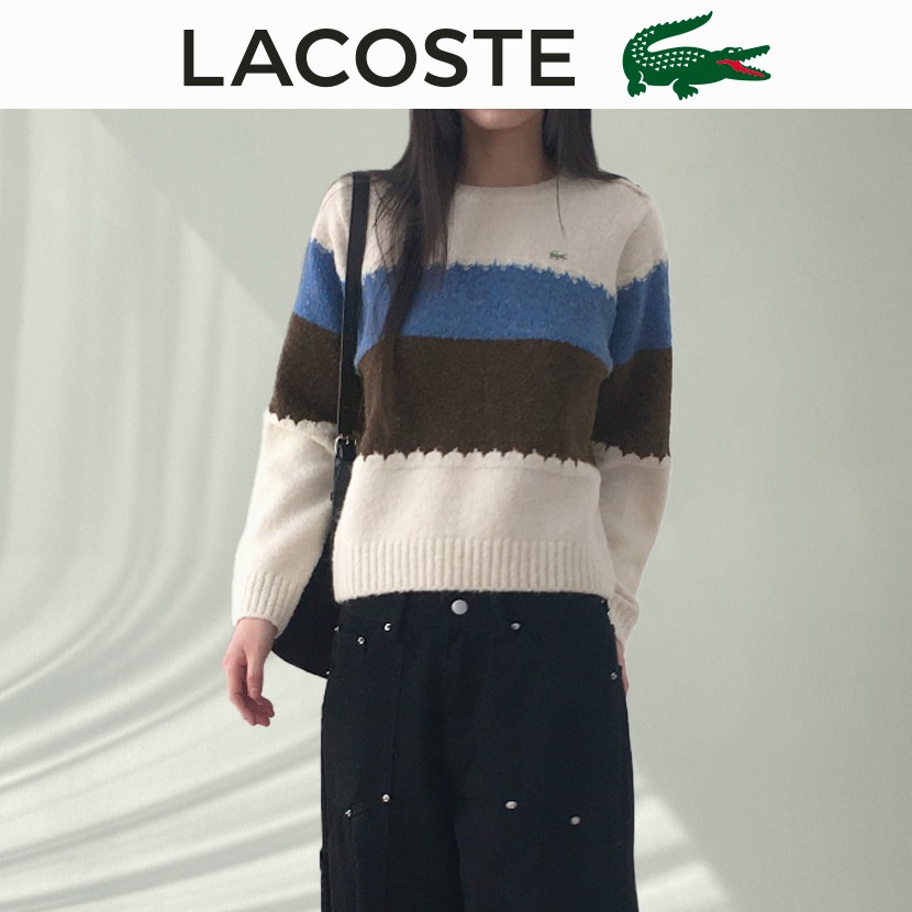 라코스테  3단배색 솔더 단추 울 니트 국내배송