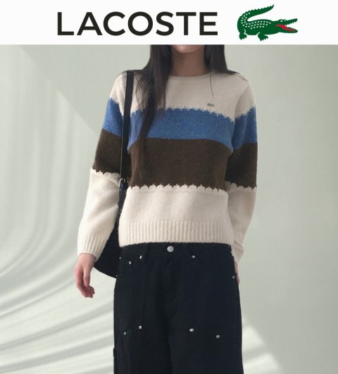 라코스테  3단배색 솔더 단추 울 니트 국내배송