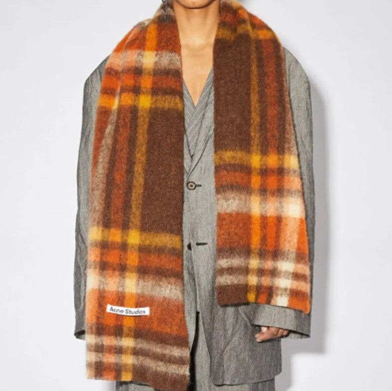 아크네 모헤어 체크 스카프 오렌지브라운 국내배송
