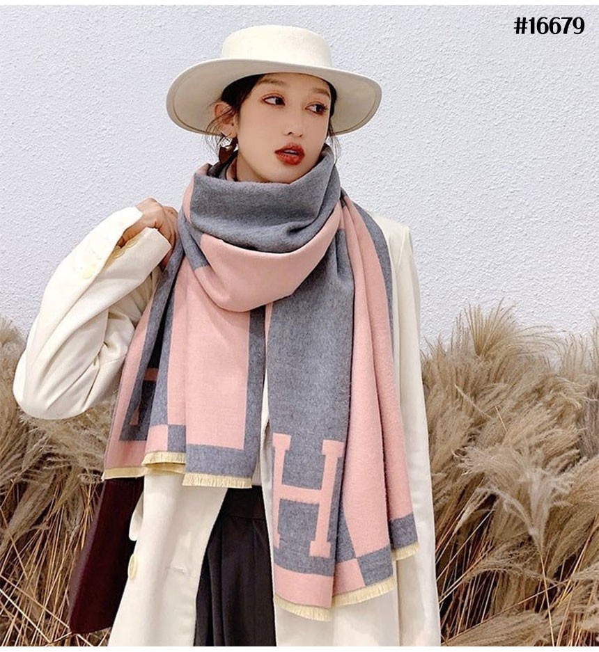 에르메스 H 울 자카드 프린지 판쵸 머플러 국내배송