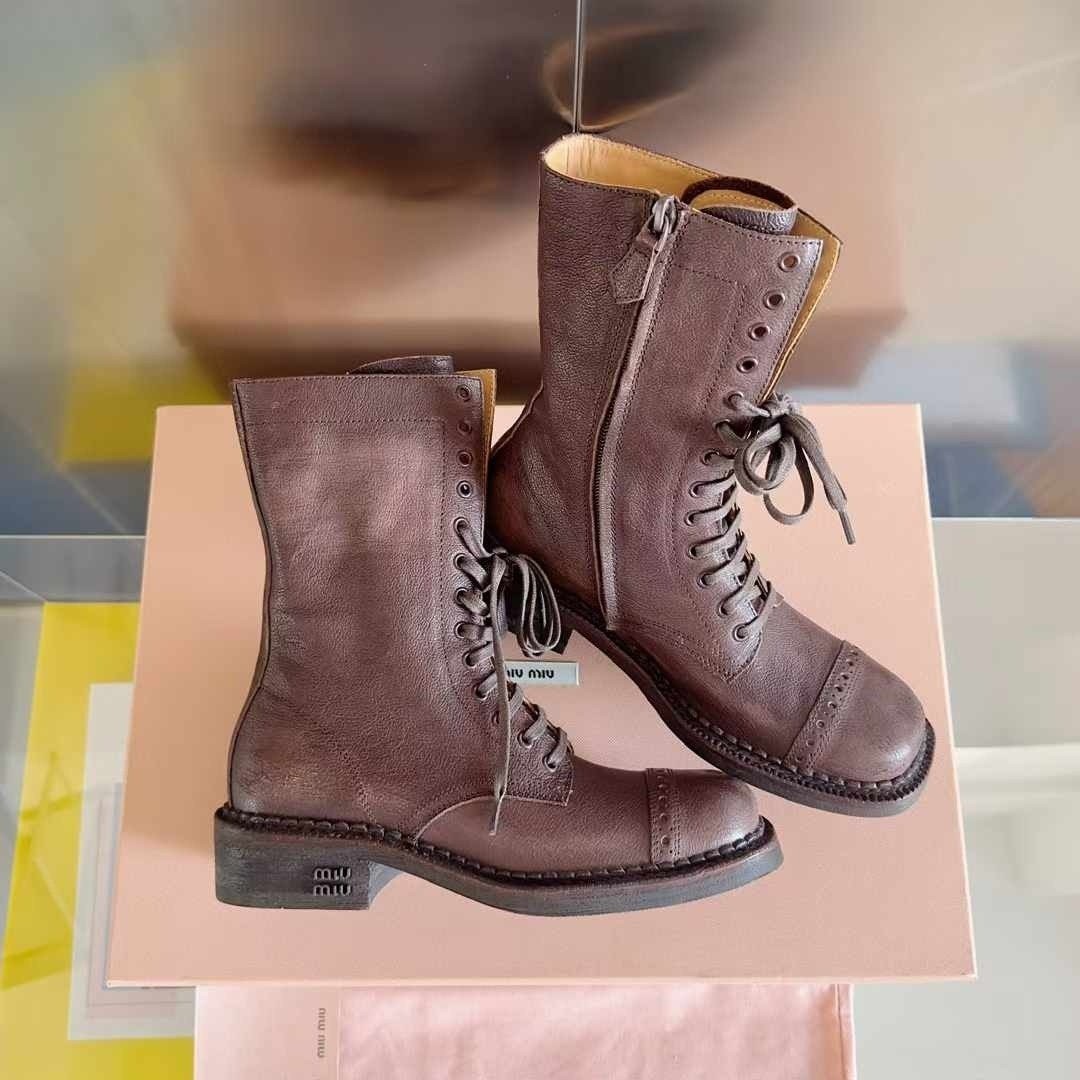 미우미우 수입 가죽 레이스 부티 - 코코아 -국내배송