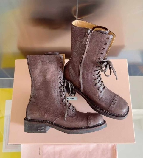 미우미우 수입 가죽 레이스 부티 - 코코아 -국내배송