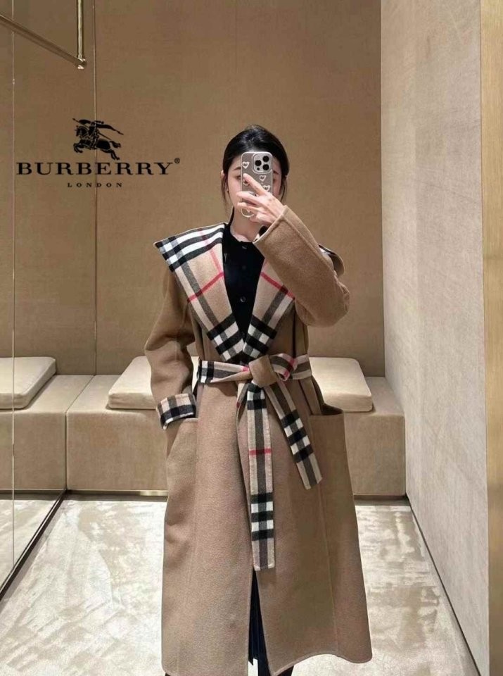 버버리 체크 세무 후드 로브코트 국내배송