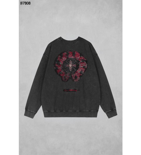 크롬하츠 빈티지 데님 패치 레드 크로스 가먼트다잉 맨투맨 풀오버 국내배송