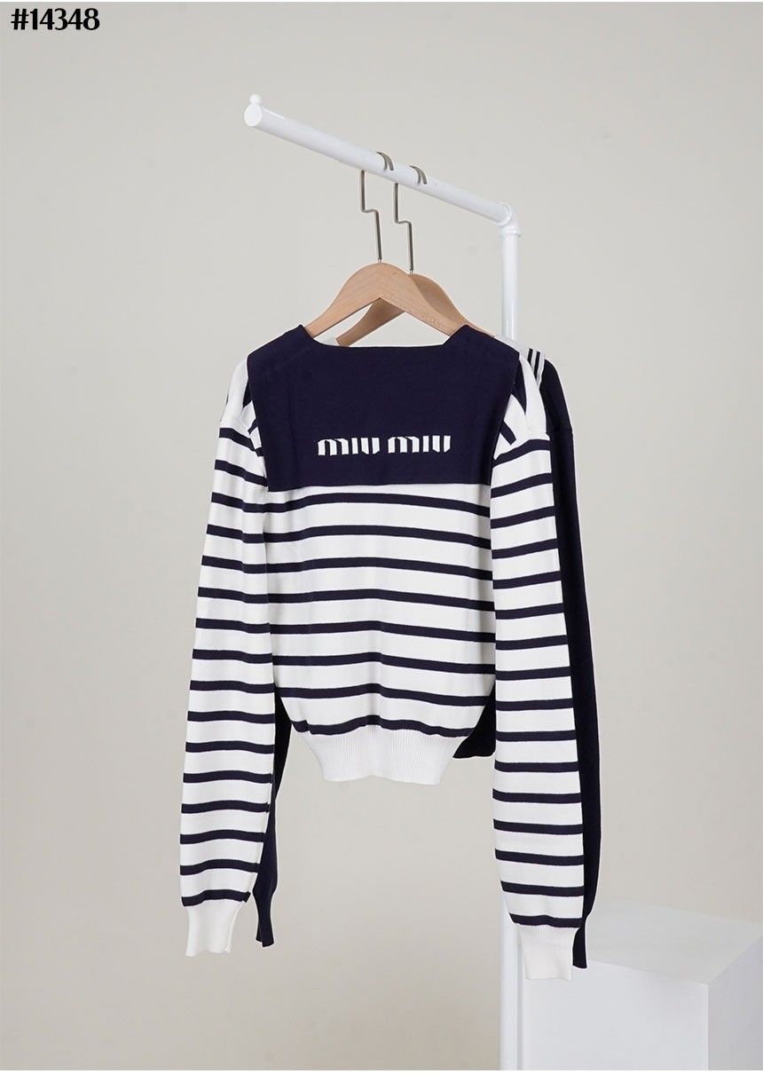 미우미우 여성 세일러 코튼 니트 가디건 국내배송