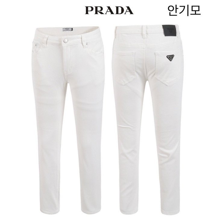 프라다 [P] 안기모 화이트 슬림 일자 베이직 팬츠 국내배송