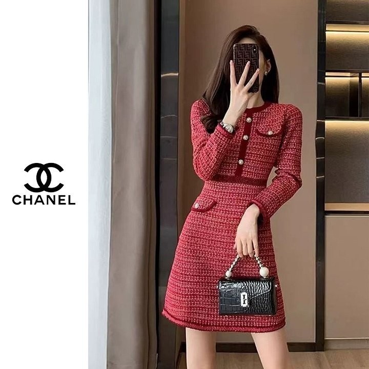 샤넬 [C] 레드벨벳 니트 원피스 국내배송