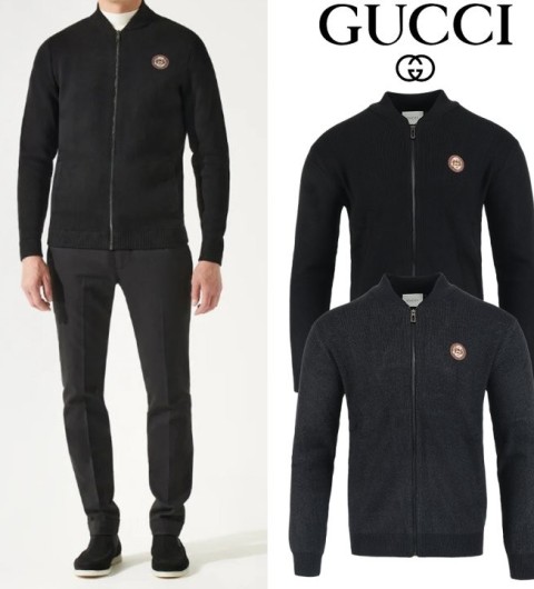 구찌 25FW. 골드스틸 레더 램스울 니트 집업 국내배송