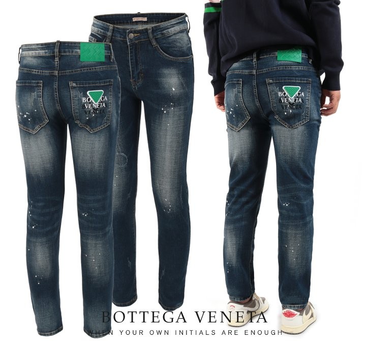 보테가베네타 26SS. 가죽로고 페인트워싱 슬림진 국내배송