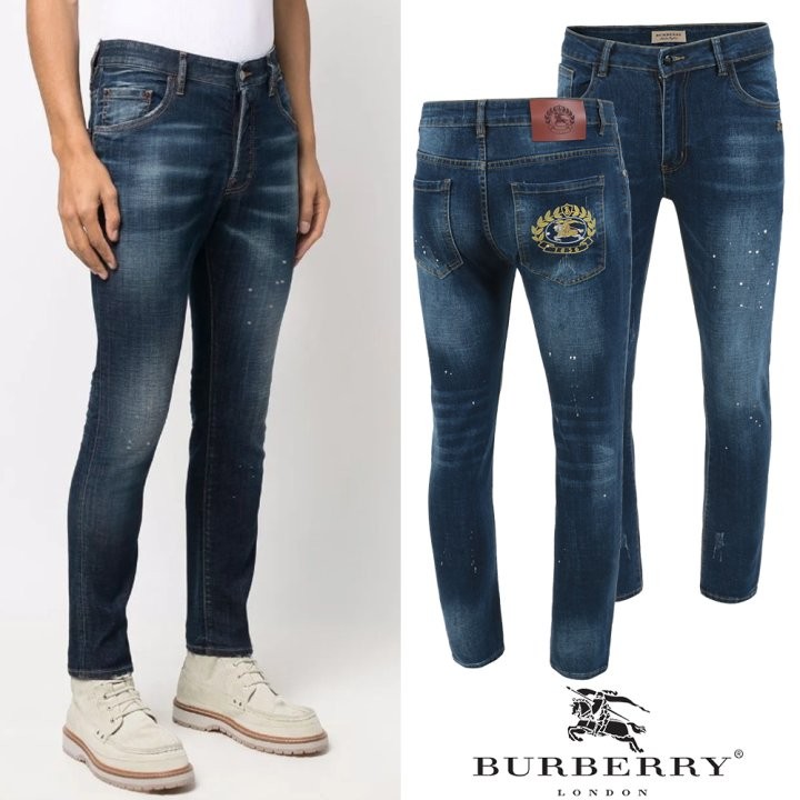버버리 26SS. 아카이브 로고 페인트스팟 진청 슬림진 국내배송