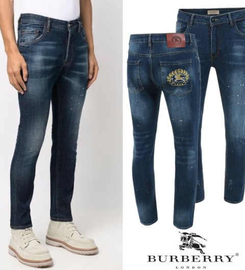 버버리 26SS. 아카이브 로고 페인트스팟 진청 슬림진 국내배송