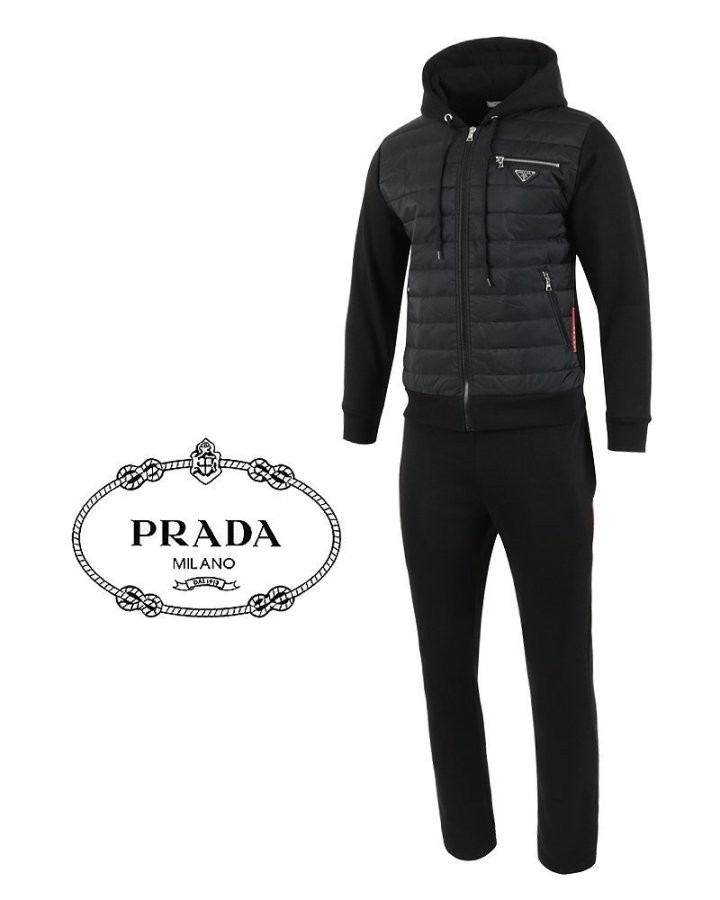 프라다 기모 패딩 원단P. 26SS지퍼 로고후드 패딩 셋업 국내배송