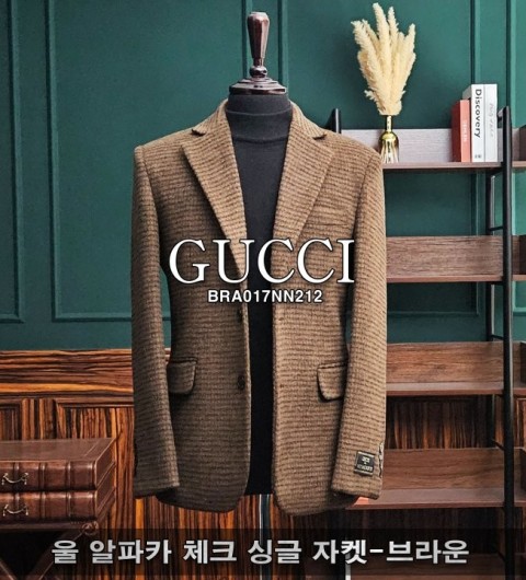 구찌 울 알파카 체크 싱글 자켓 국내배송