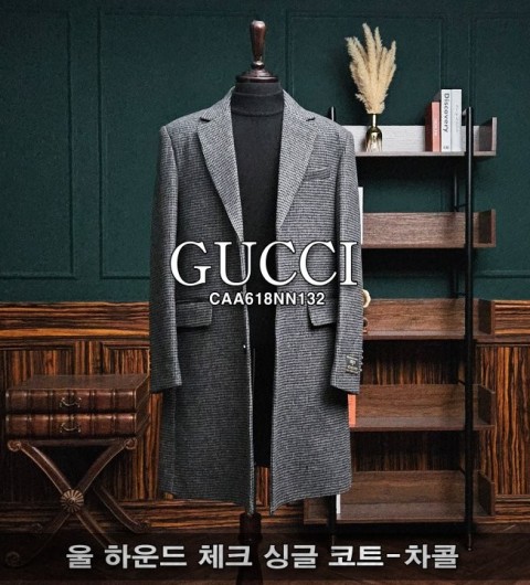 구찌 울 하운드 체크 싱글 코트 국내배송