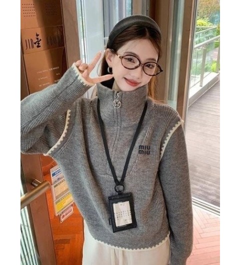 미우미우 스티치 반집업 니트 국내배송