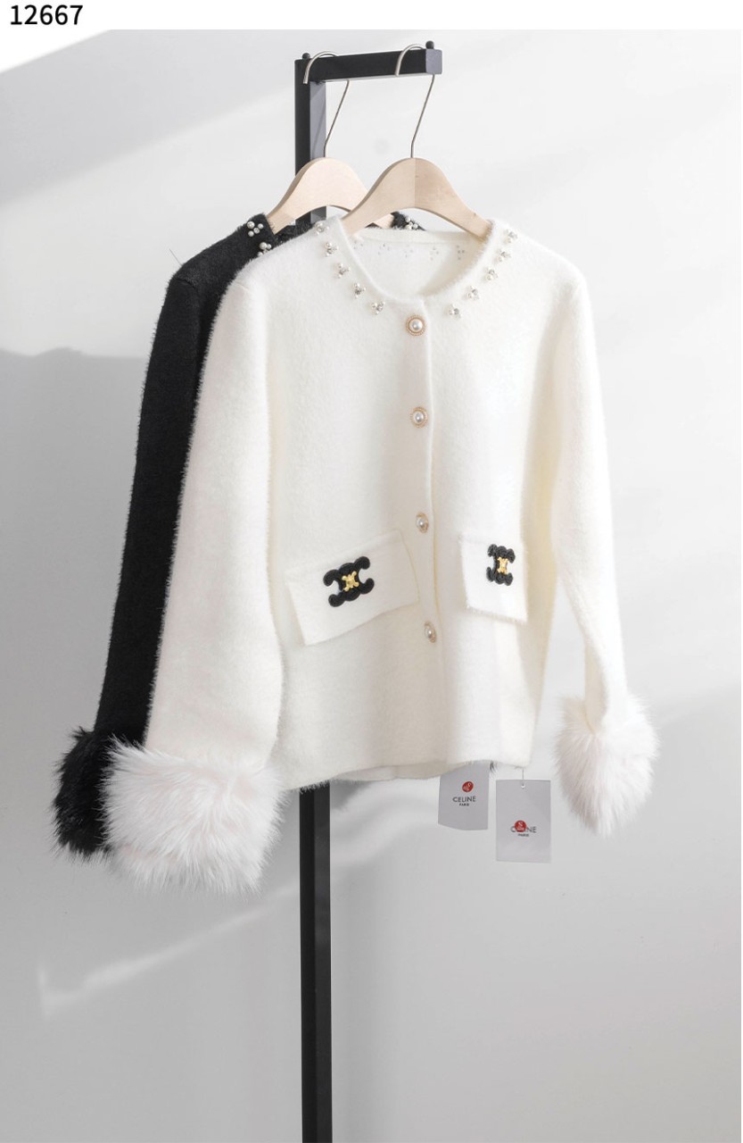 셀린느 트리옹프 로고 퍼 니트 자켓 신상입고 국내배송